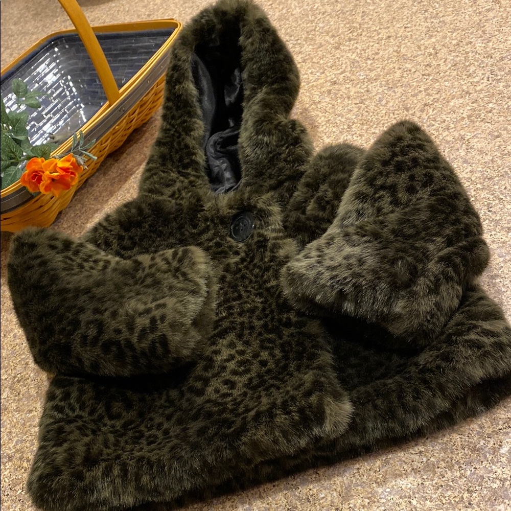 Baby Gap Faux Fur Animal Print Coat Toddler 2 Years 2T Hooded